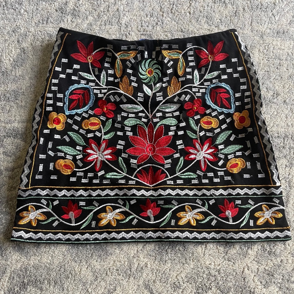 Black Embroidered Mini Skirt